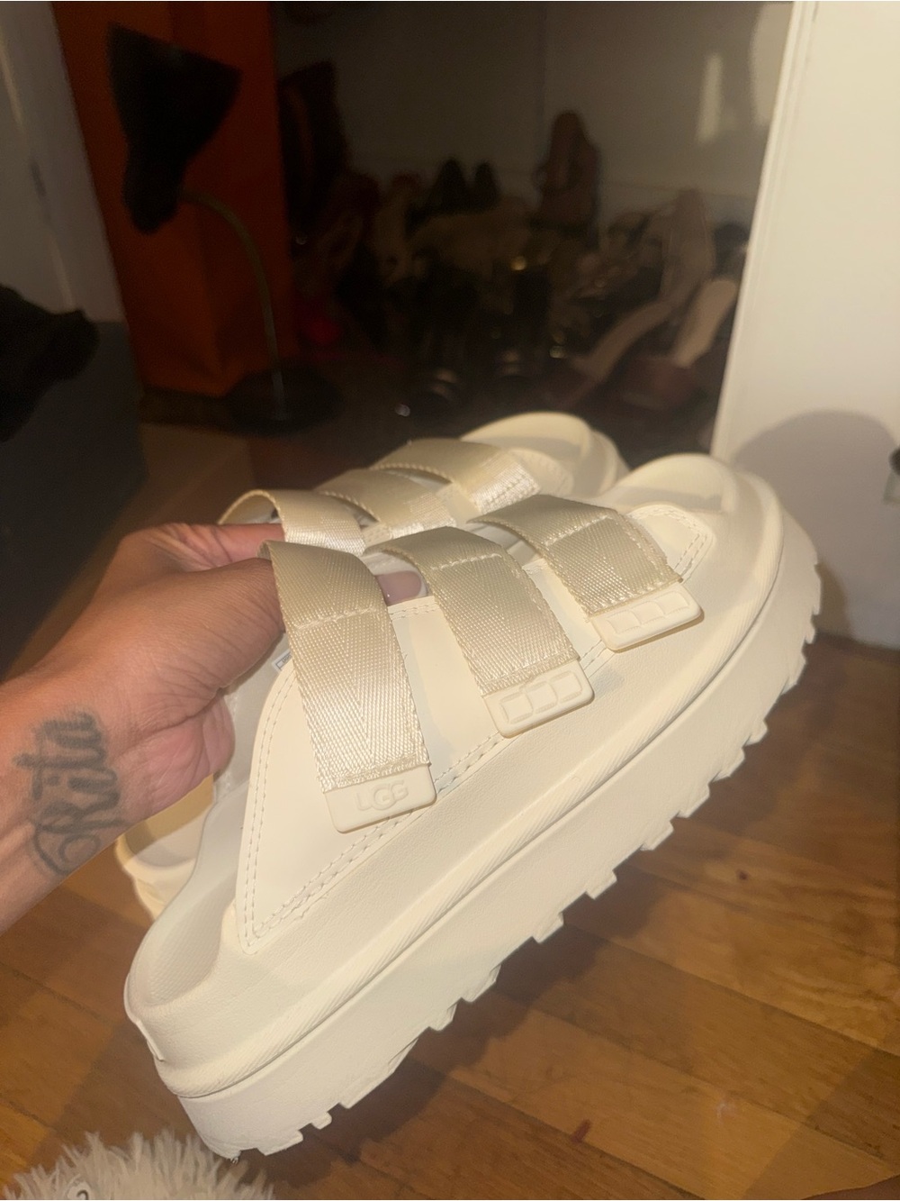 UGG Cream Platform Slide Sandals